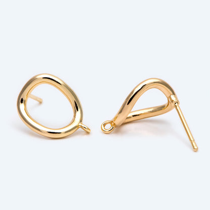 10pcs Gold Oval Ear Posts, 18K Gold plated Brass, Minimalist Earring Supplies (GB-2161)