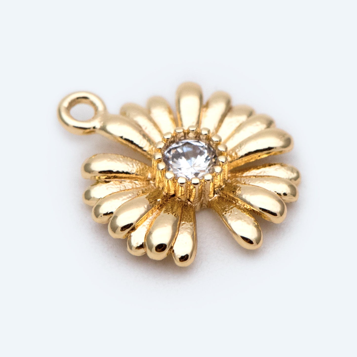 4pcs Gold CZ Pave Daisy Charms 12x10mm, 18K Real Gold plated Brass, Flower Pendants (GB-321-E)