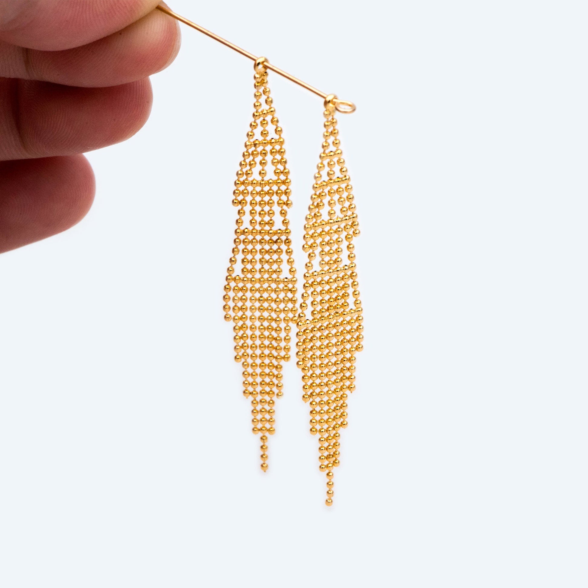 4pcs Gold Chain Tassels 68mm Long, Ball Chain Tassels，Earring Tassels (GB-945-E)