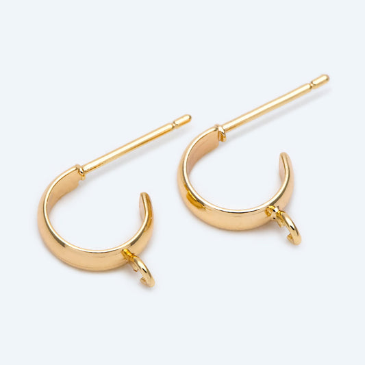 10pcs Gold/ Silver Tone Round Circle Ear Posts, Gold/ Rhodium plated Brass, Geometric Hoop Stud Earrings (GB-2169)