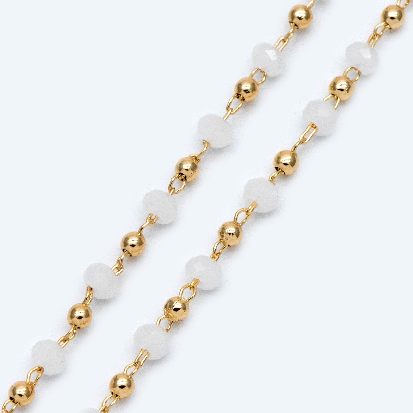 Gold Crystal Beaded Chains, Gold plated Brass Cable Chain, 3mm Glass Rondelles with 2mm Gold Round Beads (#LK-200)/ 1 Meter=3.3 ft