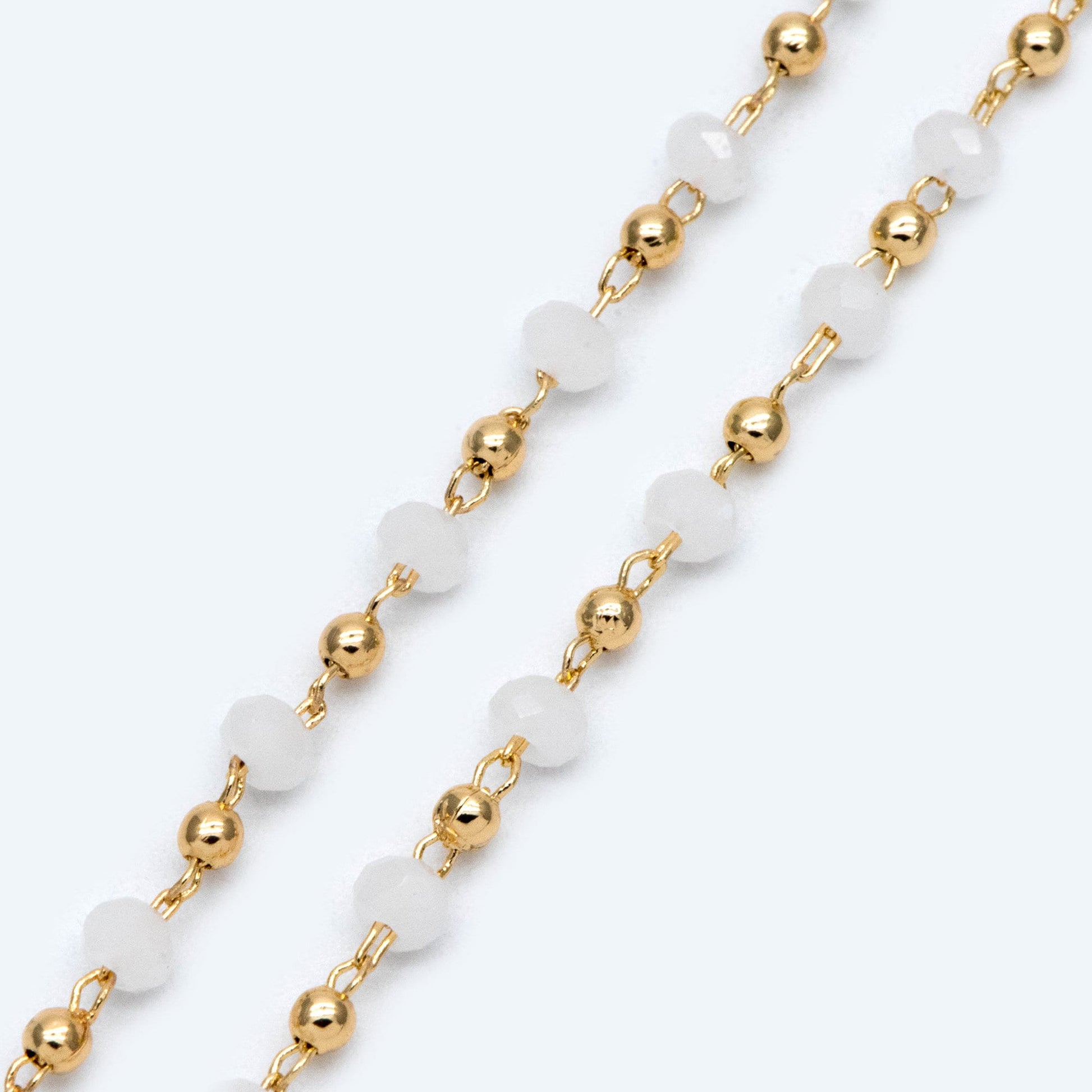 Gold Crystal Beaded Chains, Gold plated Brass Cable Chain, 3mm Glass Rondelles with 2mm Gold Round Beads (#LK-200)/ 1 Meter=3.3 ft