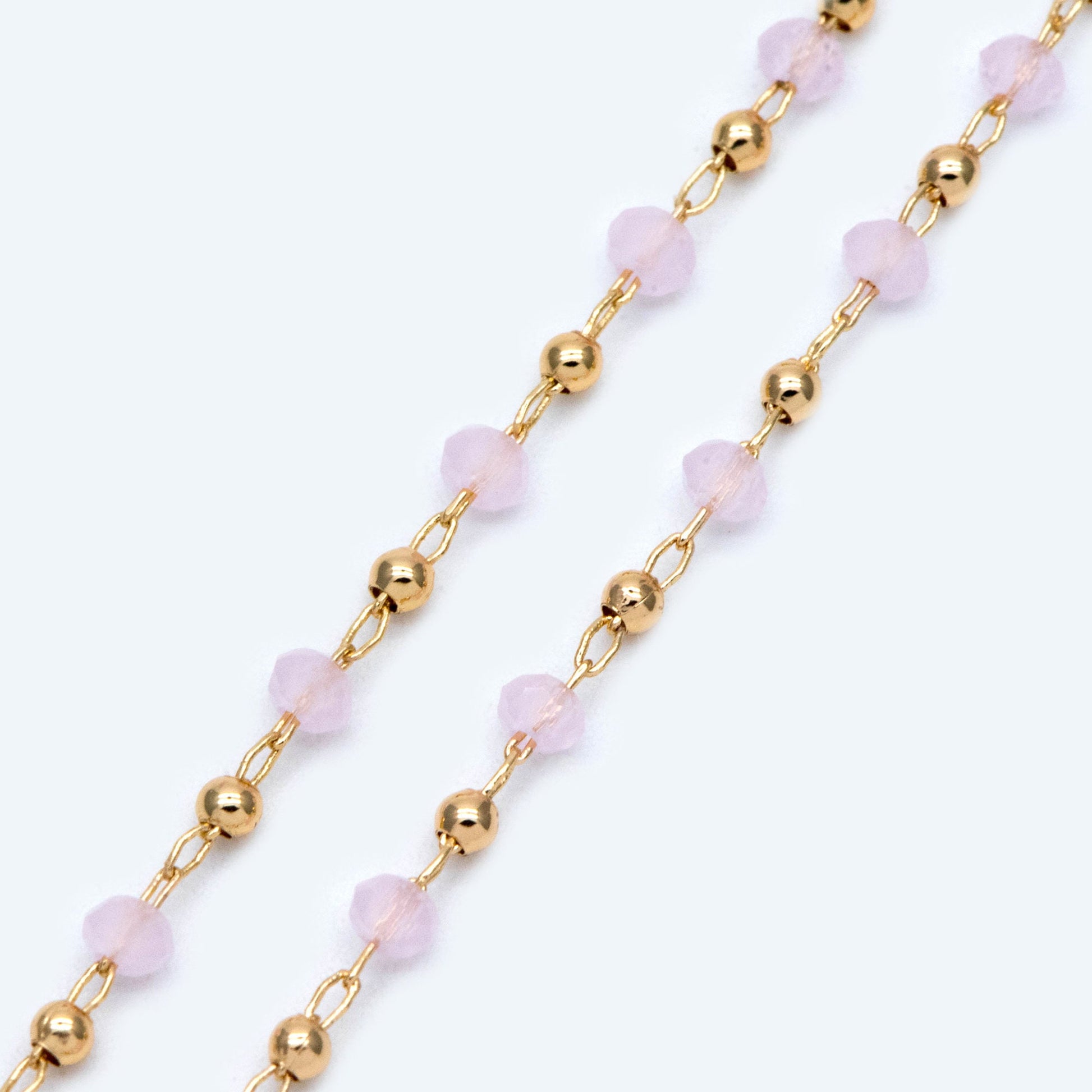 Gold Crystal Beaded Chains, Gold plated Brass Cable Chain, 3mm Glass Rondelles with 2mm Gold Round Beads (#LK-200)/ 1 Meter=3.3 ft