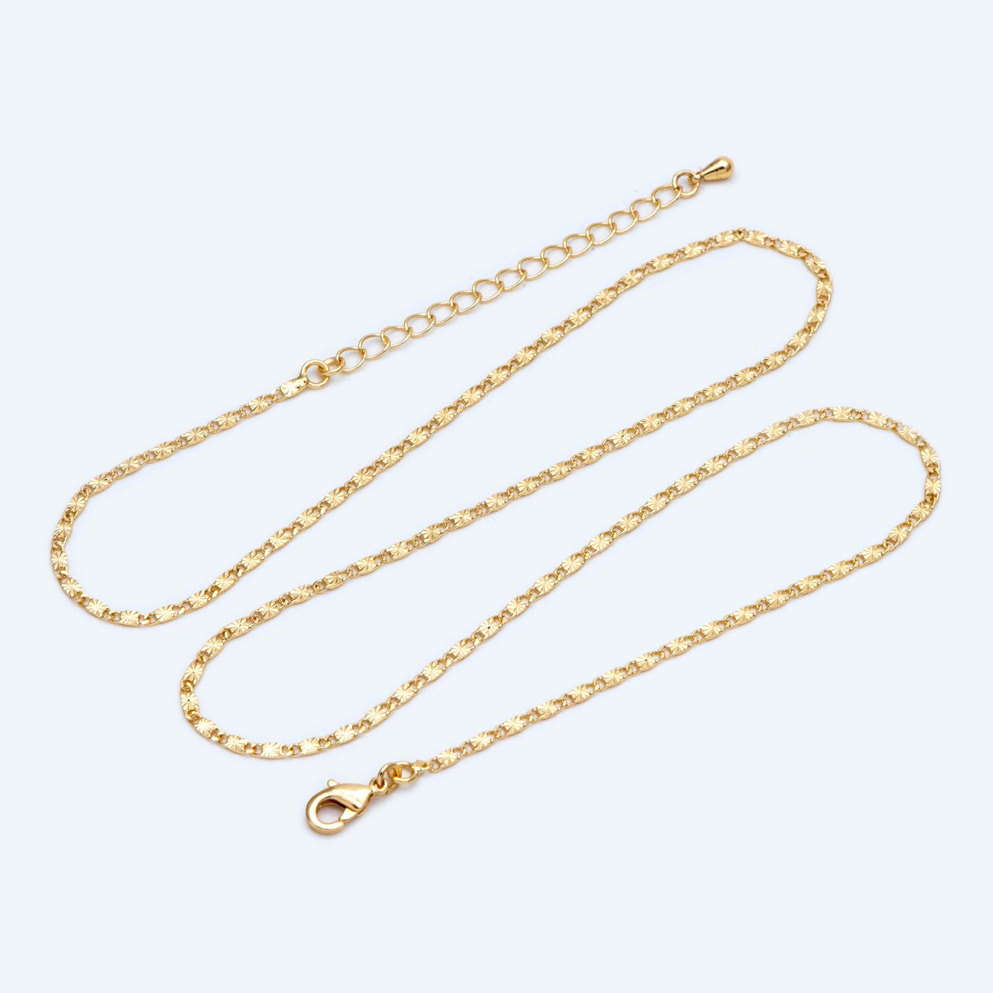 Gold plated Brass Flat Bar Chain Necklaces 2mm, Finished Dainty Necklace with Extender Chain, Ready to Wear 18-20 Inch Adjustable (#LK-462)