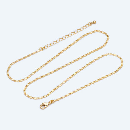 Gold plated Brass Flat Bar Chain Necklaces 2mm, Finished Dainty Necklace with Extender Chain, Ready to Wear 18-20 Inch Adjustable (#LK-462)