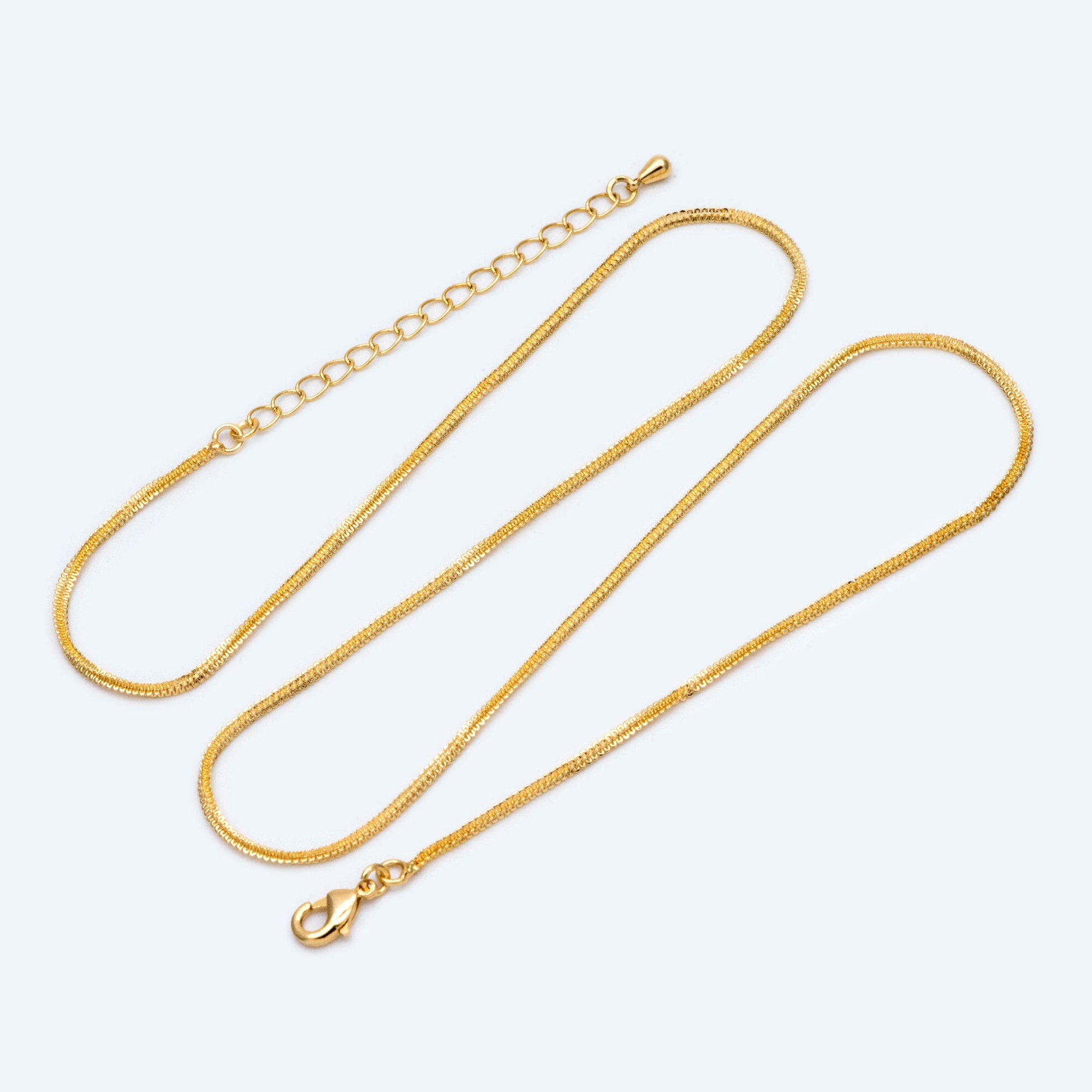 Gold plated Brass Chain Necklaces 1.8mm, Finished Necklace with Extender Chain, Ready to Wear 18-20 Inch Adjustable (#LK-465)