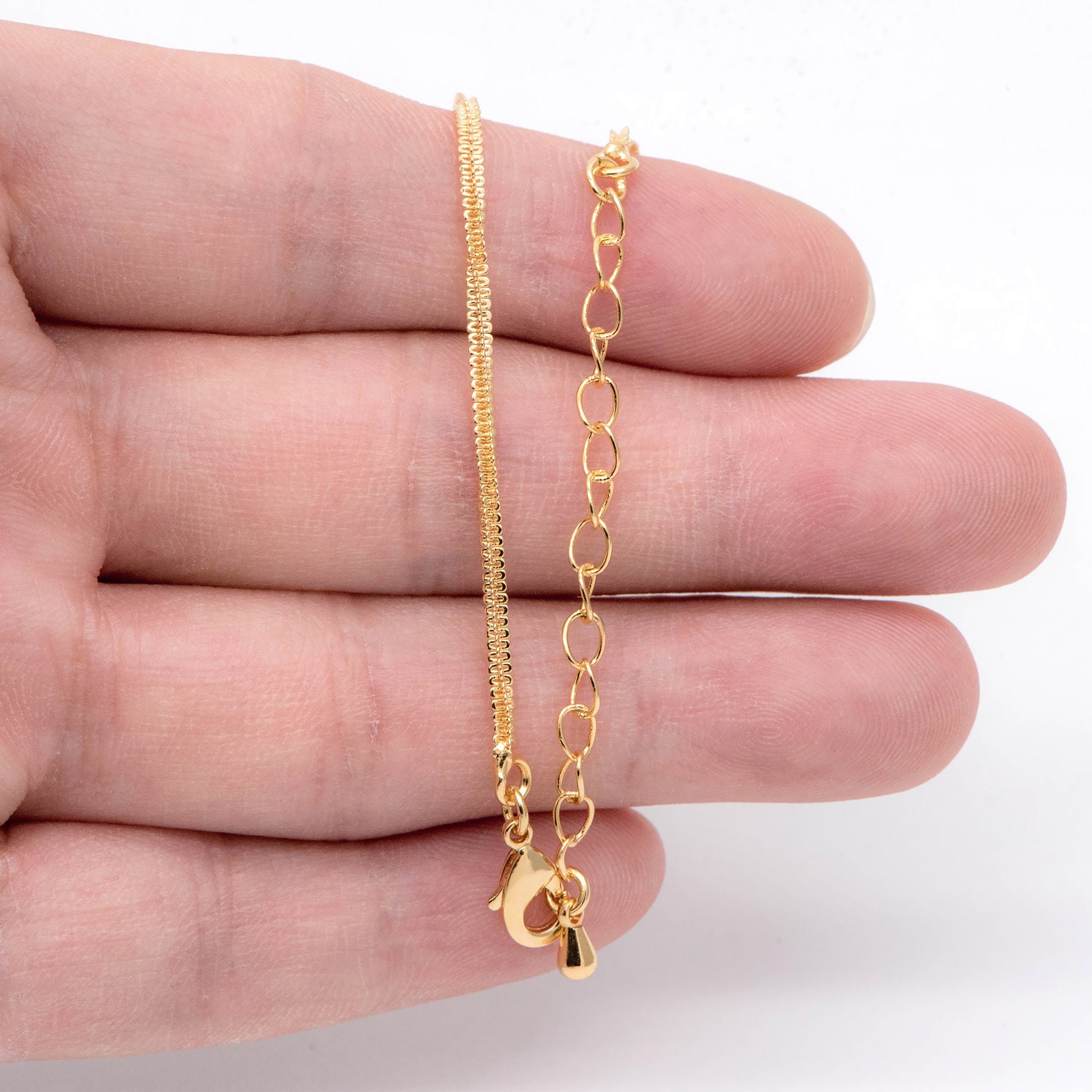 Gold plated Brass Chain Necklaces 1.8mm, Finished Necklace with Extender Chain, Ready to Wear 18-20 Inch Adjustable (#LK-465)