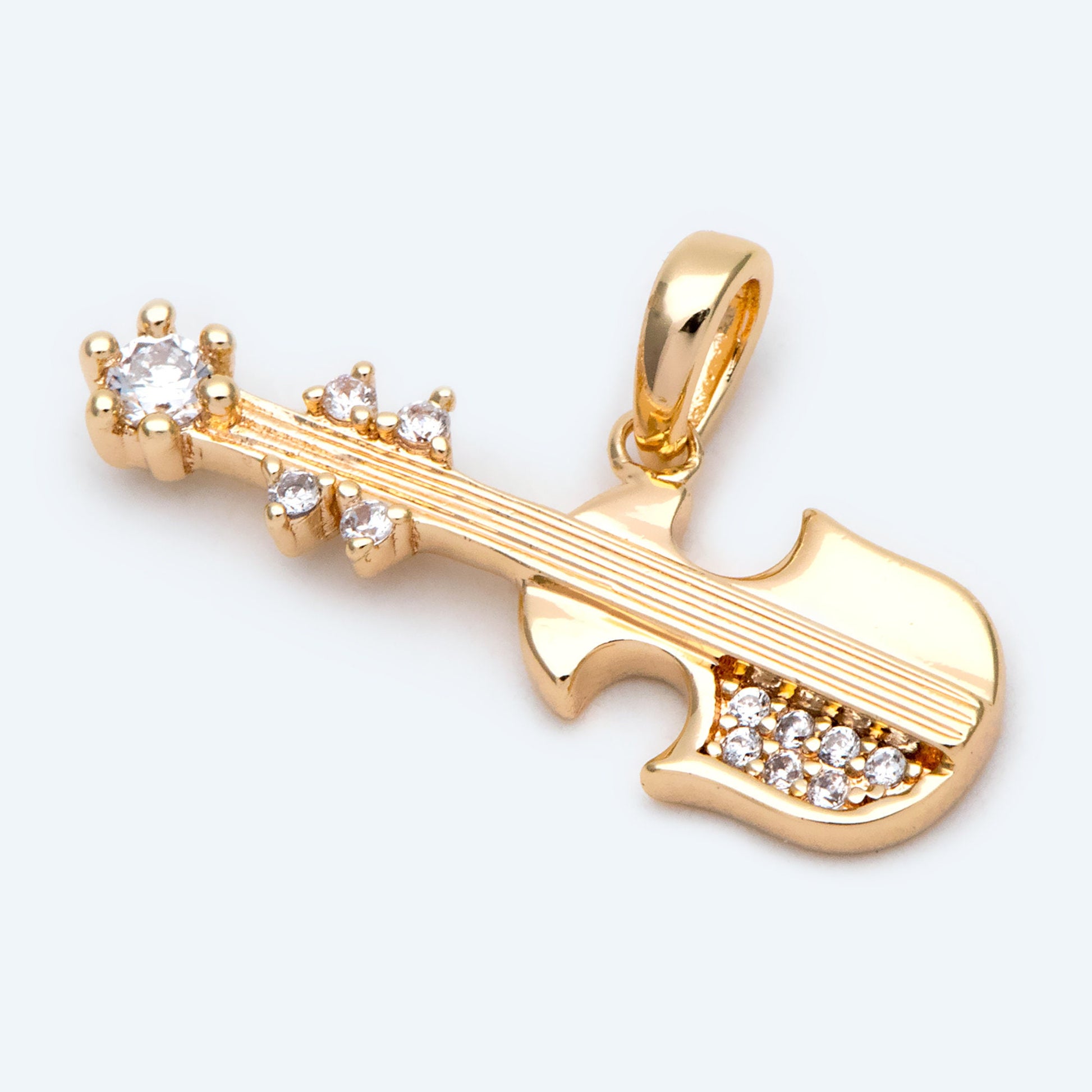 4pcs CZ Pave Bass Charms, 18K Gold plated Brass, Musical Instrument Pendants (GB-2079)