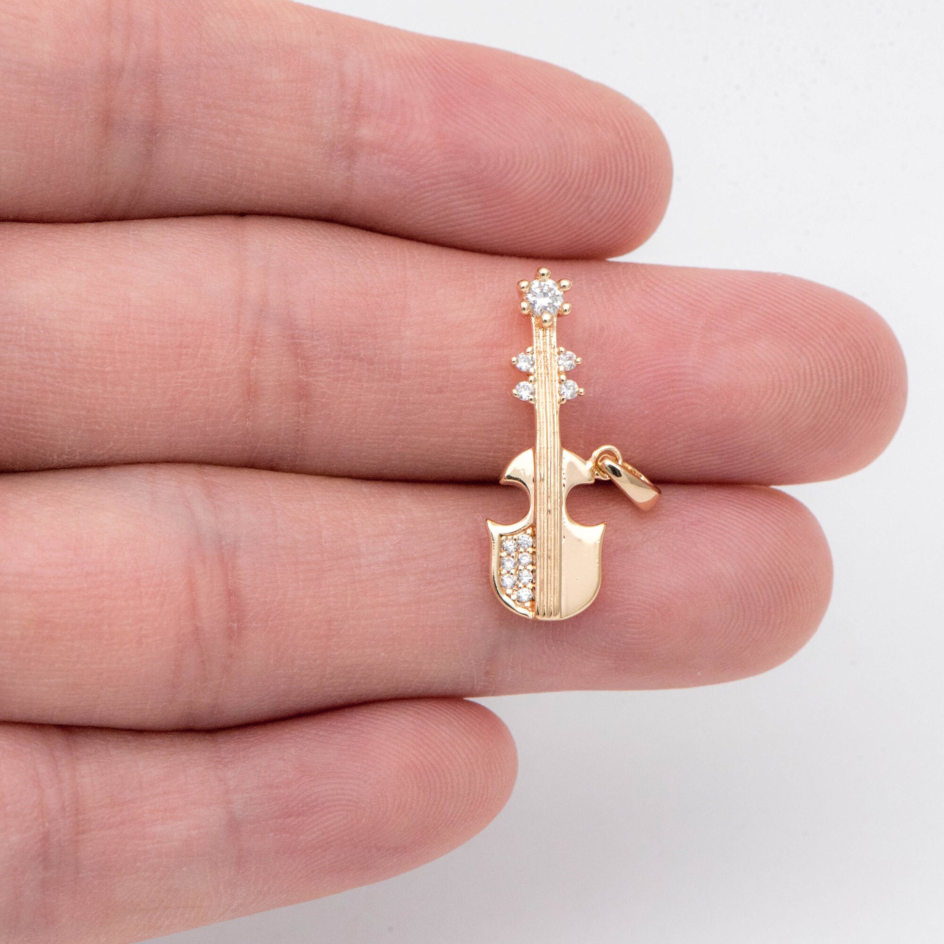 4pcs CZ Pave Bass Charms, 18K Gold plated Brass, Musical Instrument Pendants (GB-2079)