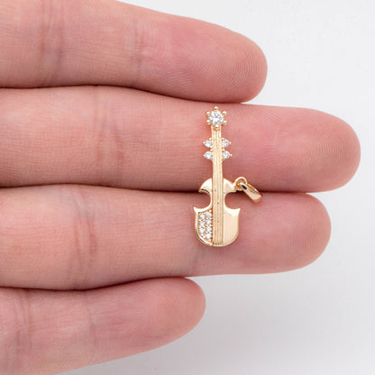 4pcs CZ Pave Bass Charms, 18K Gold plated Brass, Musical Instrument Pendants (GB-2079)