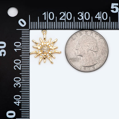 4pcs CZ Pave Gold Sun Charms, 18K Gold plated Brass, Sun Pendants (GB-2259-A)