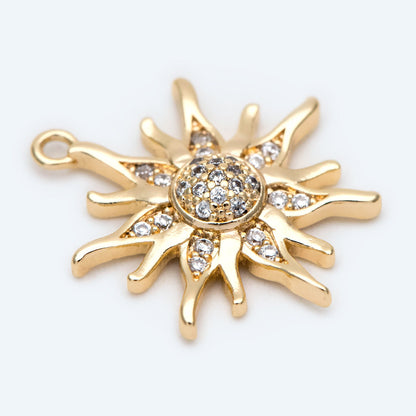 4pcs CZ Pave Gold Sun Charms, 18K Gold plated Brass, Sun Pendants (GB-2259-A)