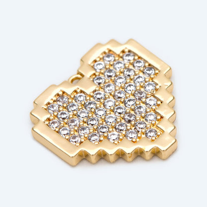 4pcs CZ pave Gold Heart Charms 17x18mm, Gold Plated Brass Heart Pendants (GB-1964-D)