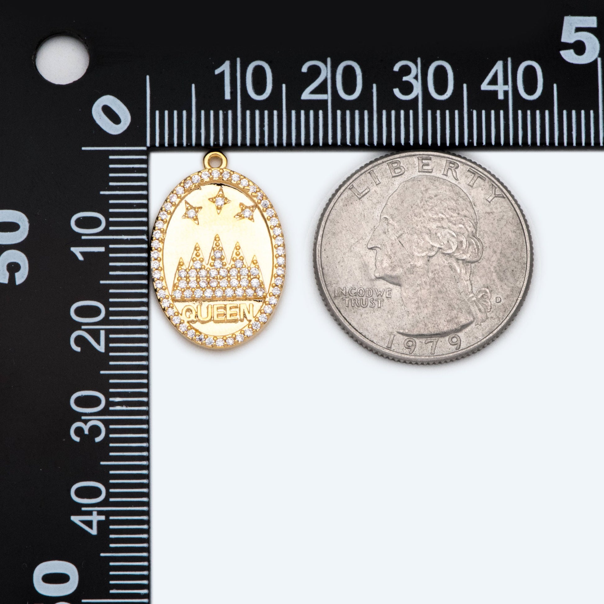 4pcs CZ Pave Gold Oval Queen Charms, Mountain and Stars Pendants (GB-1872-D)