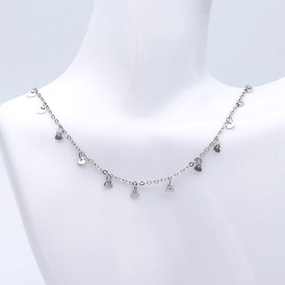 Silver tone Cable Chain with Dangling Heart Disc Charms, Rhodium plated Brass, Quality Heart Chain for Necklace (#LK-459-2)/ 1 Meter=3.3ft