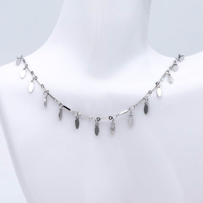 Silver Bar Chain with Dangling Oval Disc Charms, Rhodium plated Brass, Leaf Chain for Necklace Wholesale (#LK-460-2)/ 1 Meter=3.3ft