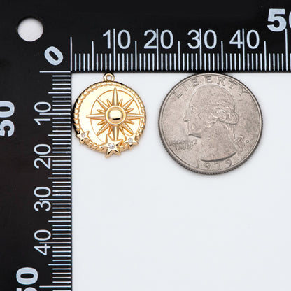 4pcs Gold Sun and Star Charms 20x17mm, 18K Gold plated Brass, CZ pave Sun Disc Pendants (GB-1232-H)