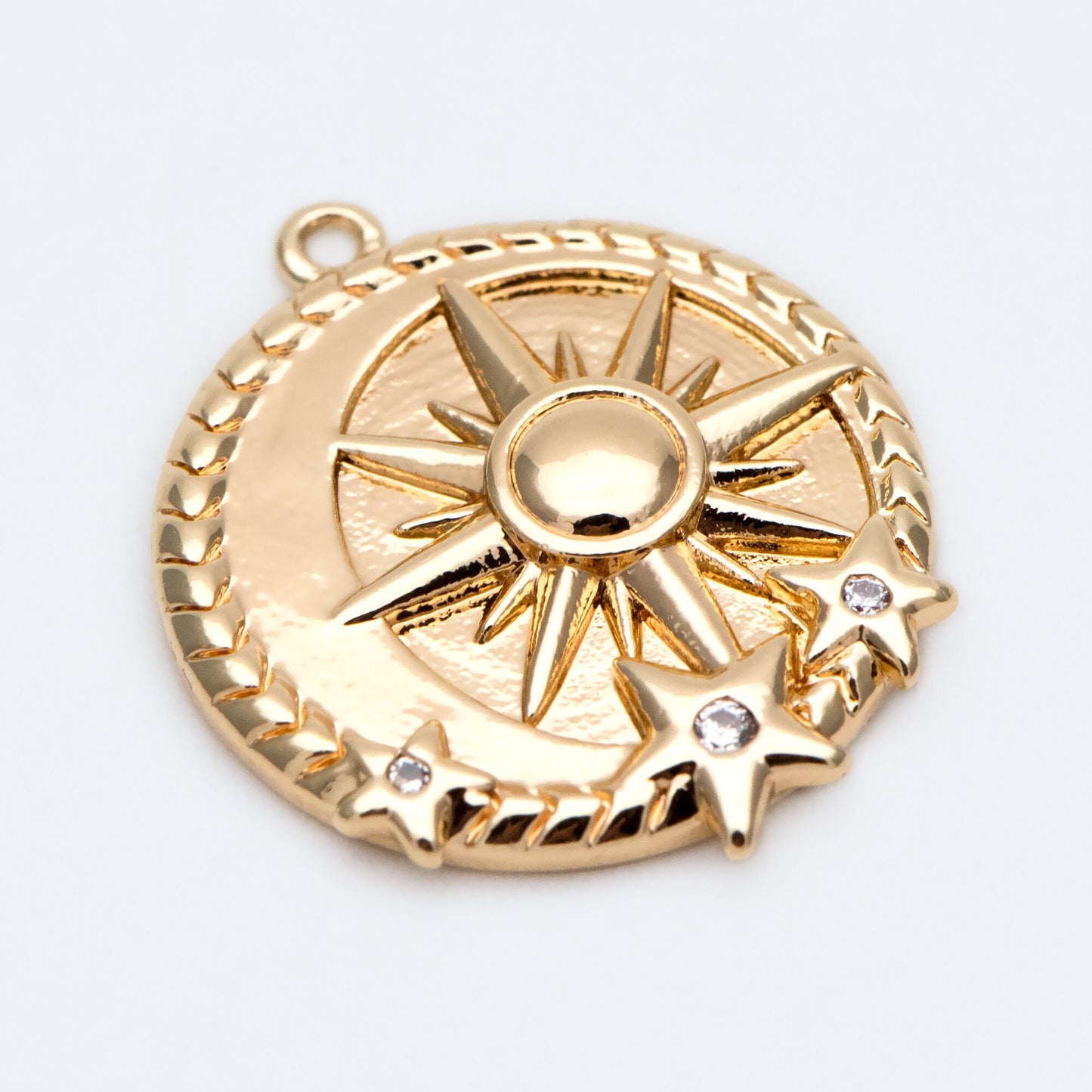 4pcs Gold Sun and Star Charms 20x17mm, 18K Gold plated Brass, CZ pave Sun Disc Pendants (GB-1232-H)