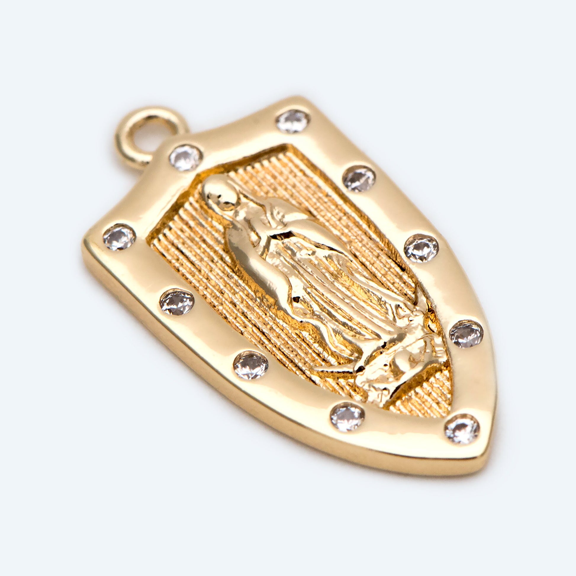 4pcs CZ pave Gold Hollow Virgin Mother Mary Pendants, Catholic Baptism Lady Guadalupe Charm, Medallion Religious Jewelry Craft (GB-4395-F)