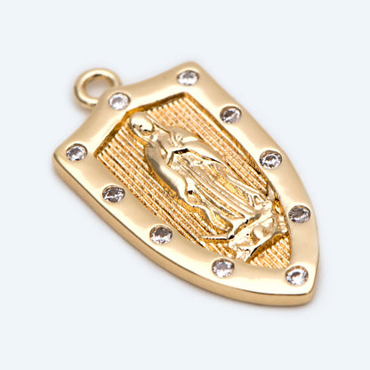 4pcs CZ pave Gold Hollow Virgin Mother Mary Pendants, Catholic Baptism Lady Guadalupe Charm, Medallion Religious Jewelry Craft (GB-4395-F)