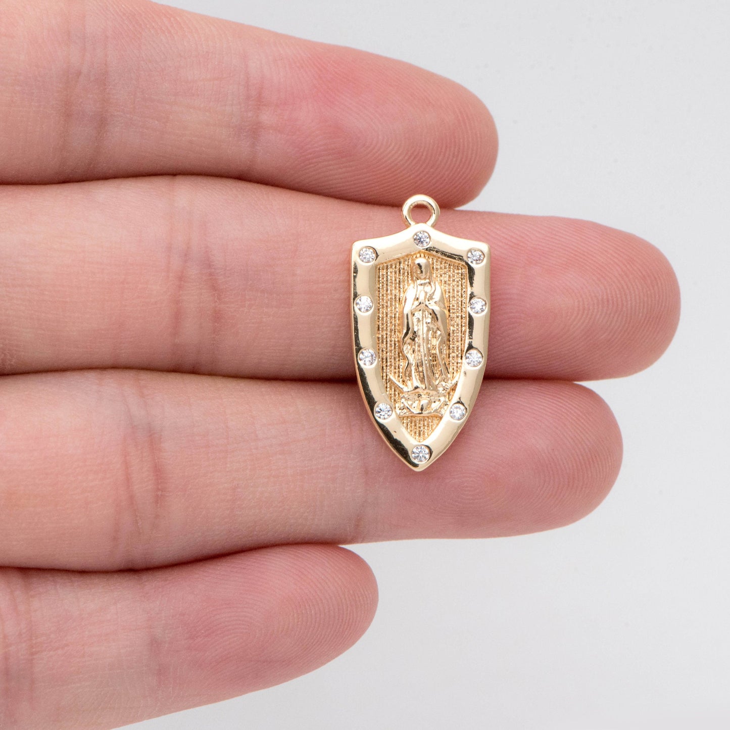 4pcs CZ pave Gold Hollow Virgin Mother Mary Pendants, Catholic Baptism Lady Guadalupe Charm, Medallion Religious Jewelry Craft (GB-4395-F)