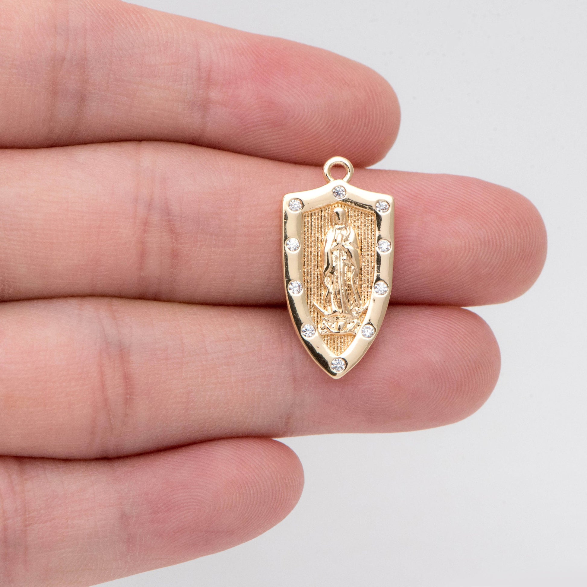 4pcs CZ pave Gold Hollow Virgin Mother Mary Pendants, Catholic Baptism Lady Guadalupe Charm, Medallion Religious Jewelry Craft (GB-4395-F)