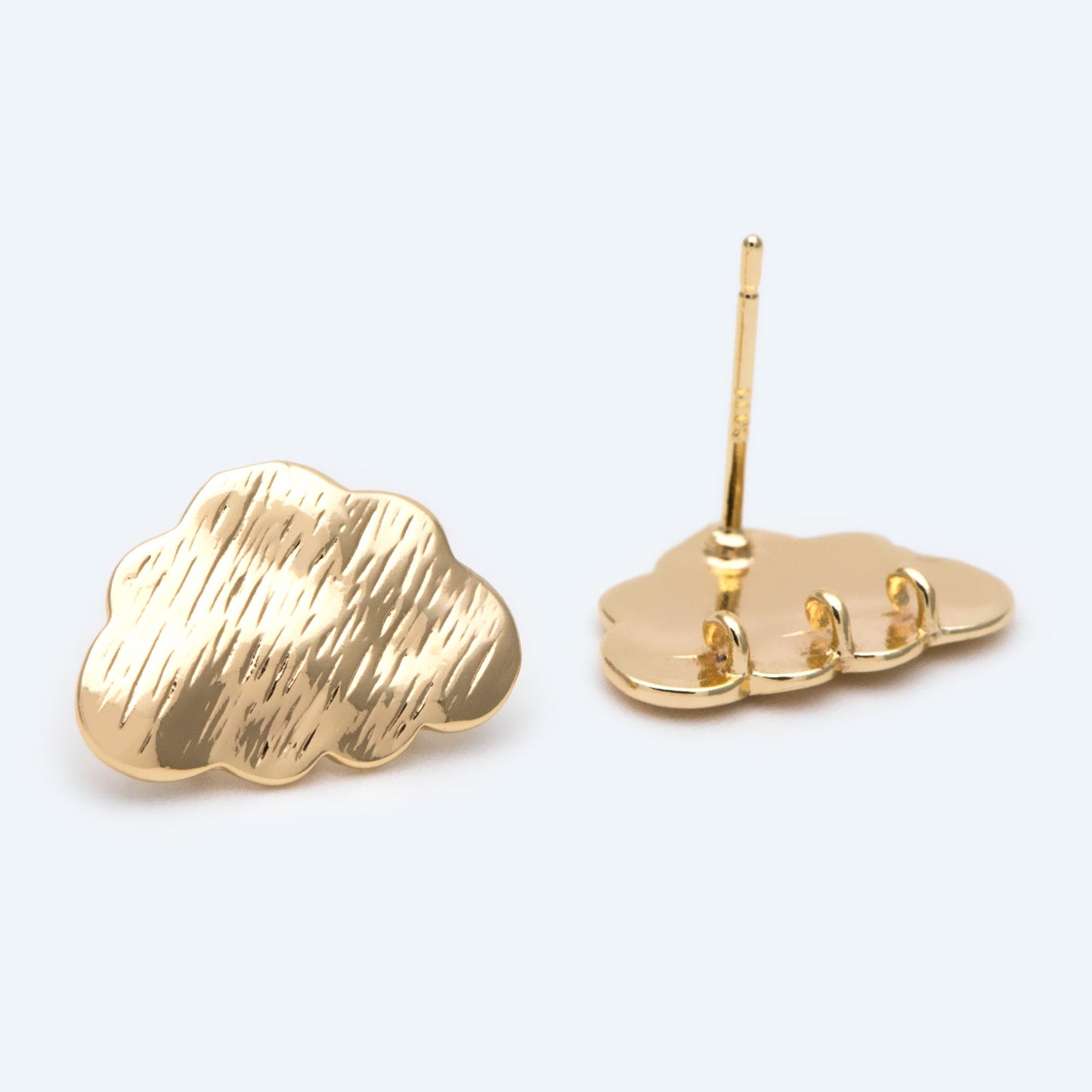 10pcs Brushed Gold Cloud Earrings, Stud Earring with loops, Gold plated Brass Ear Posts (#GB-2118)