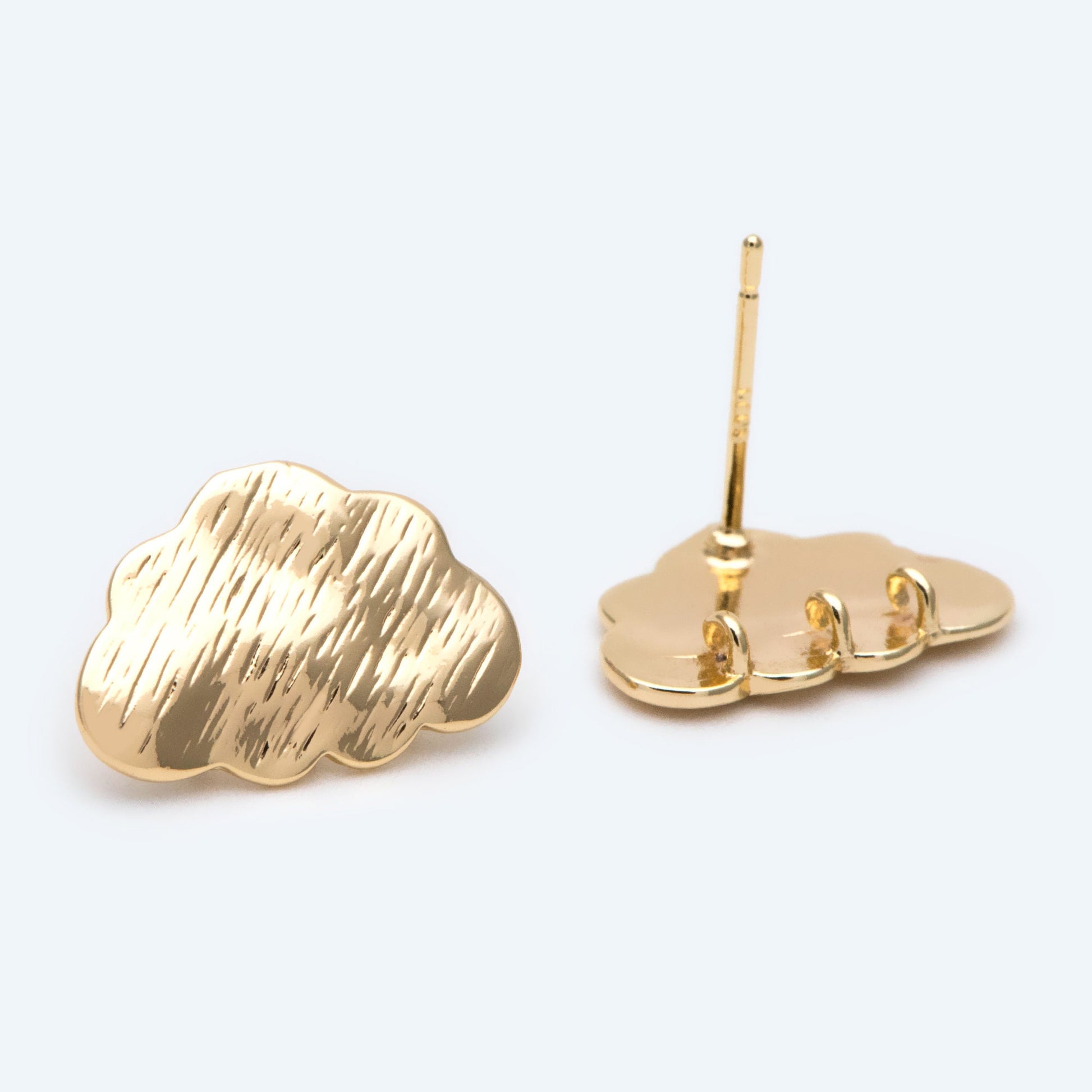 10pcs Brushed Gold Cloud Earrings, Stud Earring with loops, Gold plated Brass Ear Posts (#GB-2118)