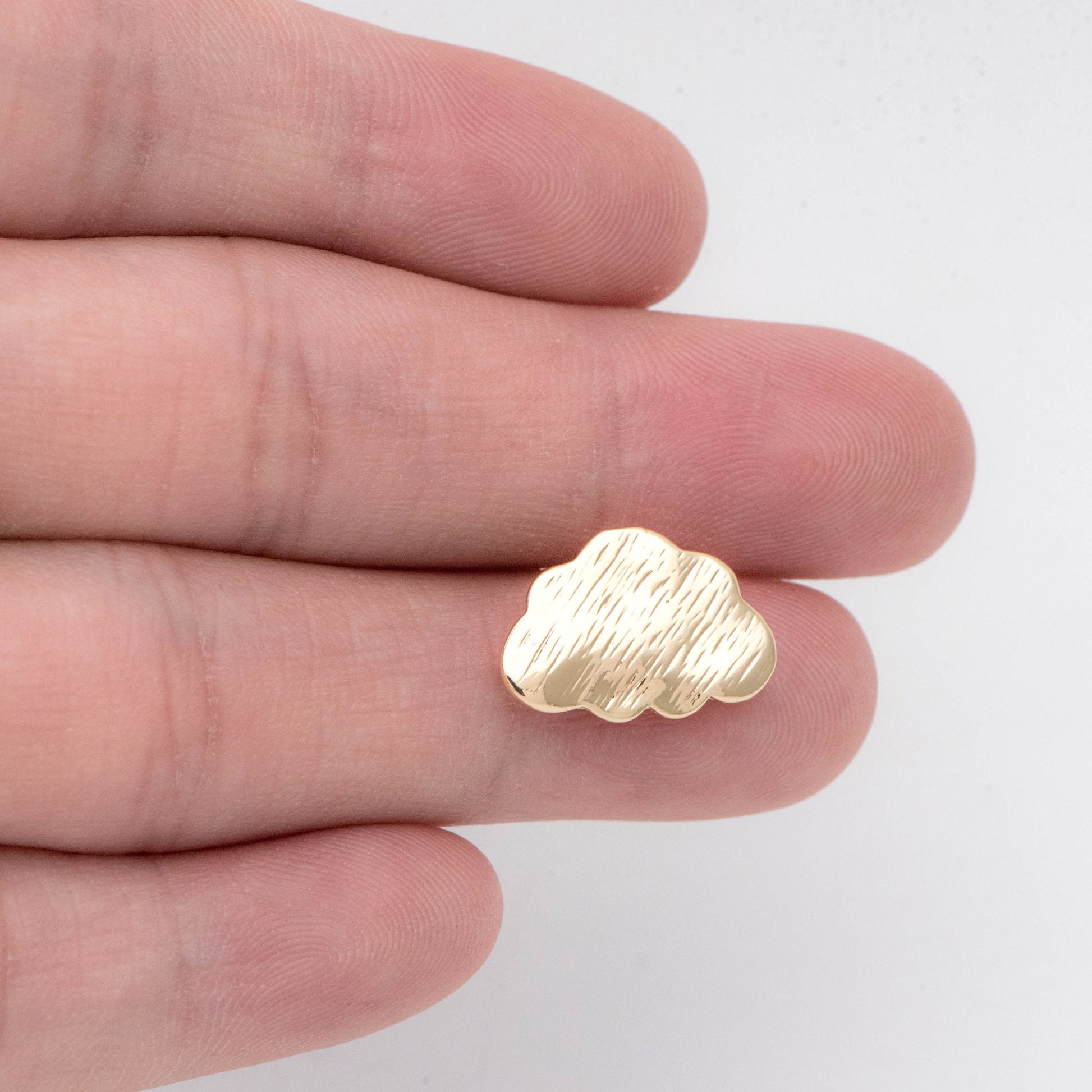 10pcs Brushed Gold Cloud Earrings, Stud Earring with loops, Gold plated Brass Ear Posts (#GB-2118)