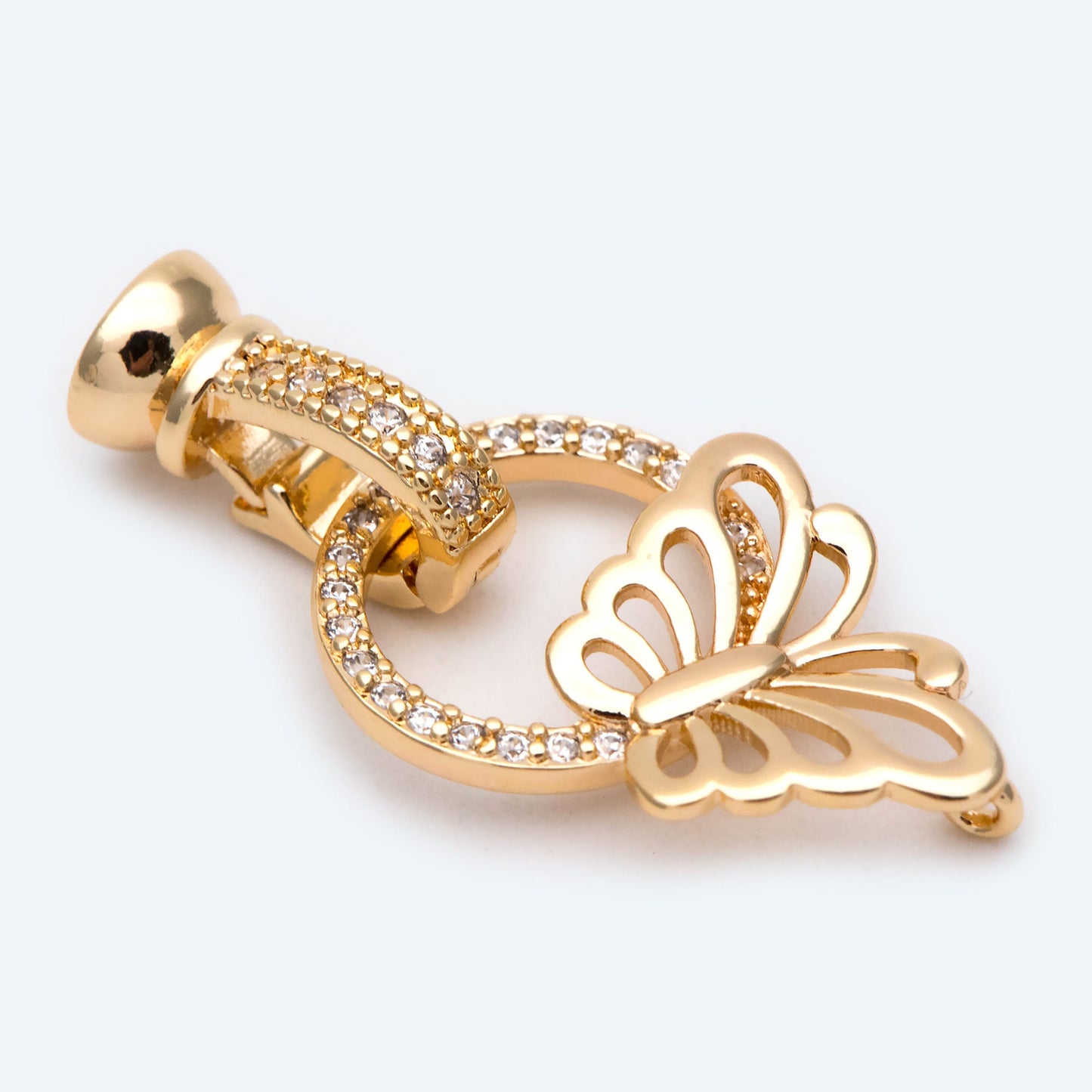 2pcs CZ Pave Butterfly Clasp, 18K Gold Plated Brass, Jewelry Clasp, Necklace Clasp (GB-2123)