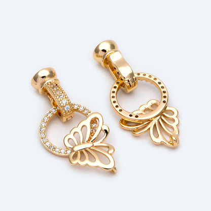 2pcs CZ Pave Butterfly Clasp, 18K Gold Plated Brass, Jewelry Clasp, Necklace Clasp (GB-2123)