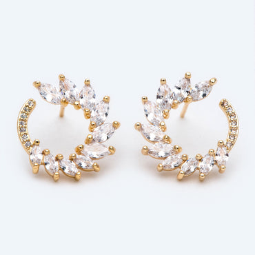 4pcs CZ Pave Garland Ear Posts, 18K Gold plated Brass, Flower Circle Stud Earrings (#GB-2129)