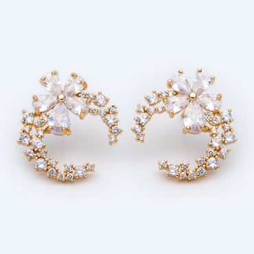 4pcs CZ Pave Garland Ear Posts, 18K Gold plated Brass, Flower Circle Stud Earrings (#GB-2130)