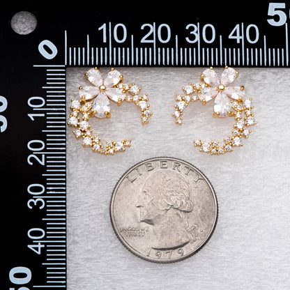 4pcs CZ Pave Garland Ear Posts, 18K Gold plated Brass, Flower Circle Stud Earrings (#GB-2130)