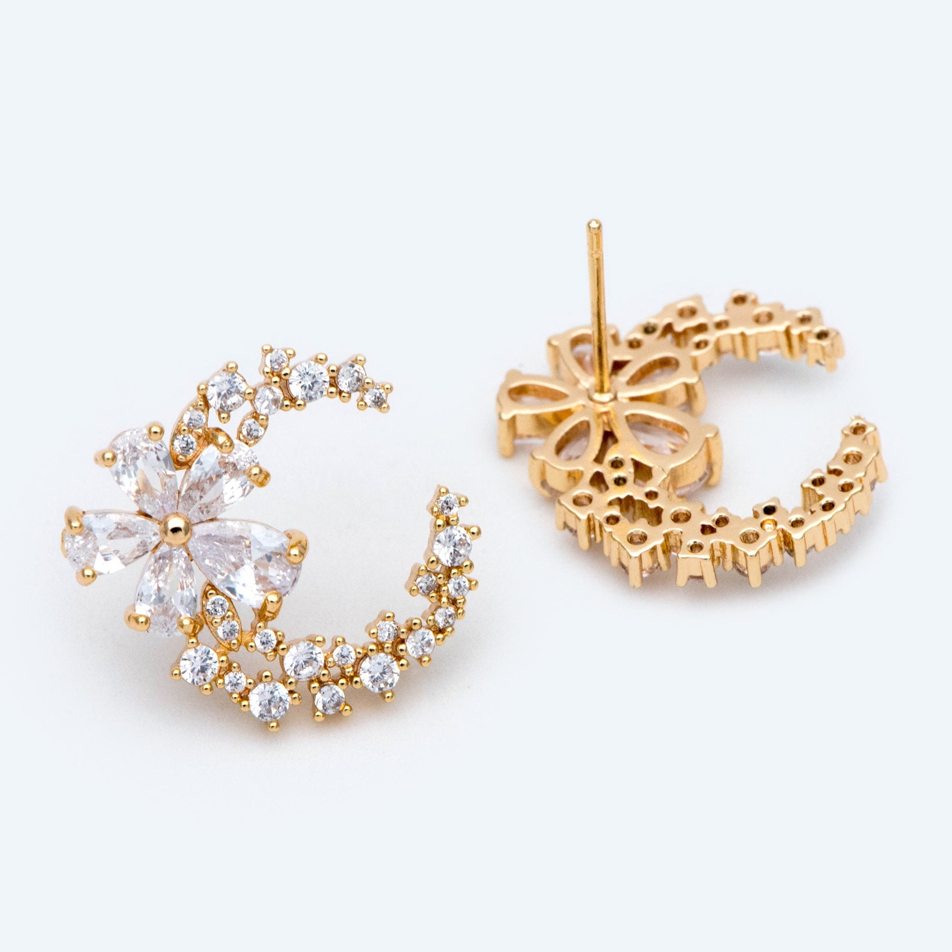 4pcs CZ Pave Garland Ear Posts, 18K Gold plated Brass, Flower Circle Stud Earrings (#GB-2130)