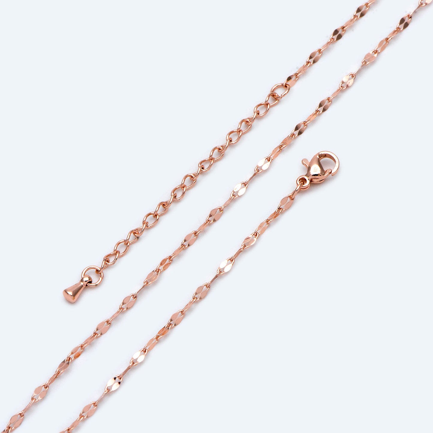 Rose Gold plated Stainless Steel Necklaces 2mm, Adjustable Necklace 16-18 Inch, Ready to Wear (#LK-450-2)