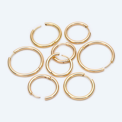 10pcs Gold/ Silver Tone Huggie Hoop Earrings, 2.5mm thick, 21 /23 /25 /30mm, Stainless Steel Hoops, Simple Round Ring (GB-2191)