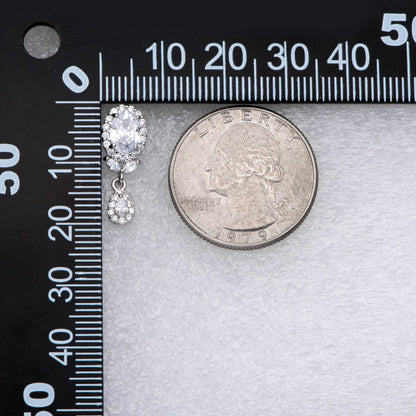 4pcs Silver tone Teardrop Stud Earrings, CZ Pave Earrings, Rhodium plated Brass Earrings (#GB-2131)