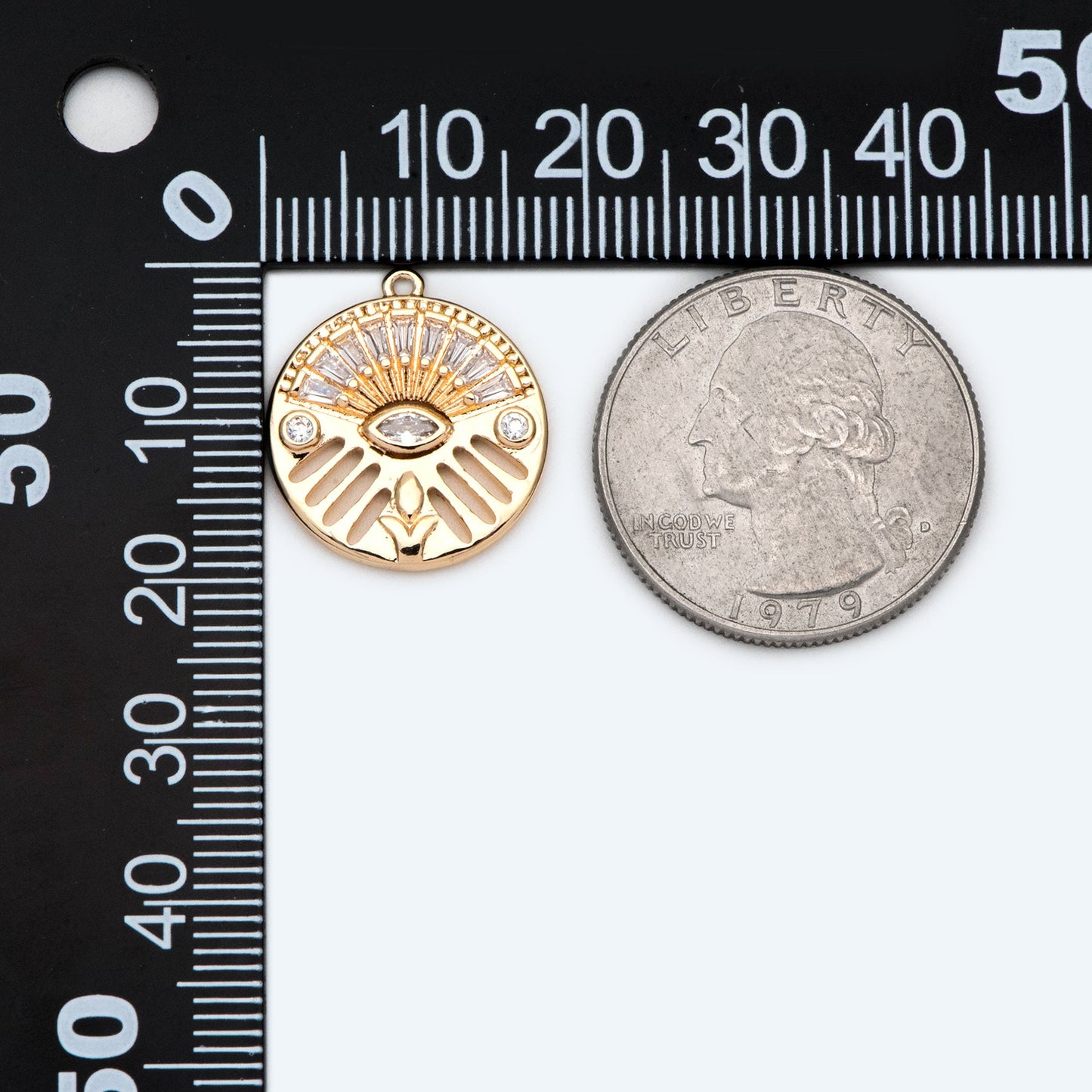 4pcs Evil Eye Pendant, CZ Pave Gold Disc Medallion Greek Eye Charm for Strength and Protection Jewelry Component (GB-1527-F)