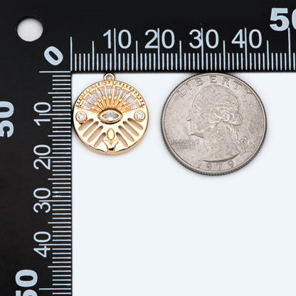 4pcs Evil Eye Pendant, CZ Pave Gold Disc Medallion Greek Eye Charm for Strength and Protection Jewelry Component (GB-1527-F)