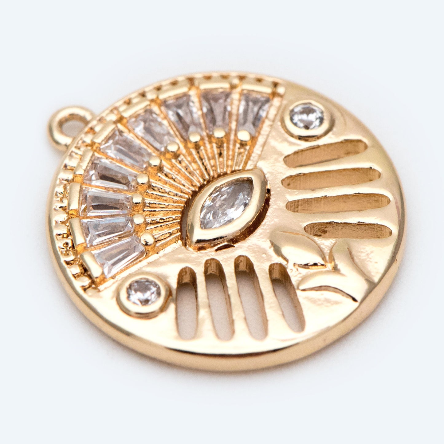 4pcs Evil Eye Pendant, CZ Pave Gold Disc Medallion Greek Eye Charm for Strength and Protection Jewelry Component (GB-1527-F)