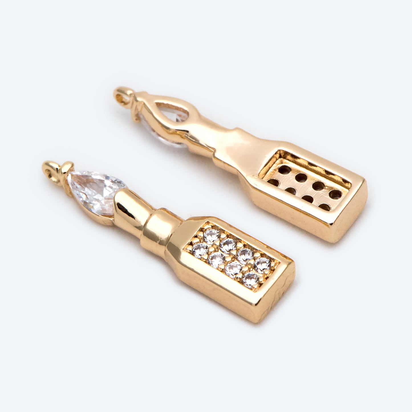 4 pieces CZ Pave Lipstick Charms, 18K real Gold plated Brass (GB-2139)