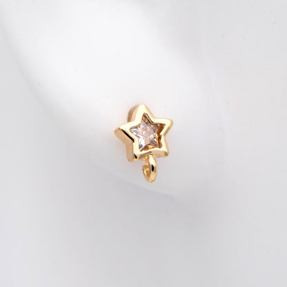 4pcs CZ Pave Star Ear Posts, Gold Plated Brass Stud Earrings, Jewelry Findings, Wholesale Supplies (GB-311-B)