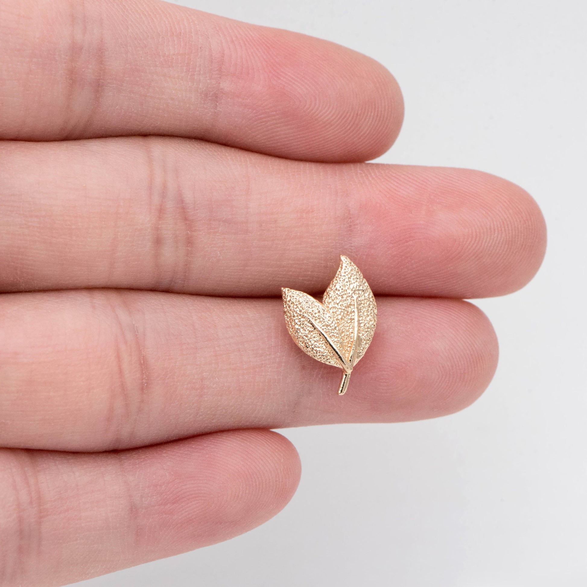 10pcs Gold Leaf Earring with Loop, 15x11mm, Gold Plated Brass Stud Earrings, DIY Ear Findings (GB-2145)