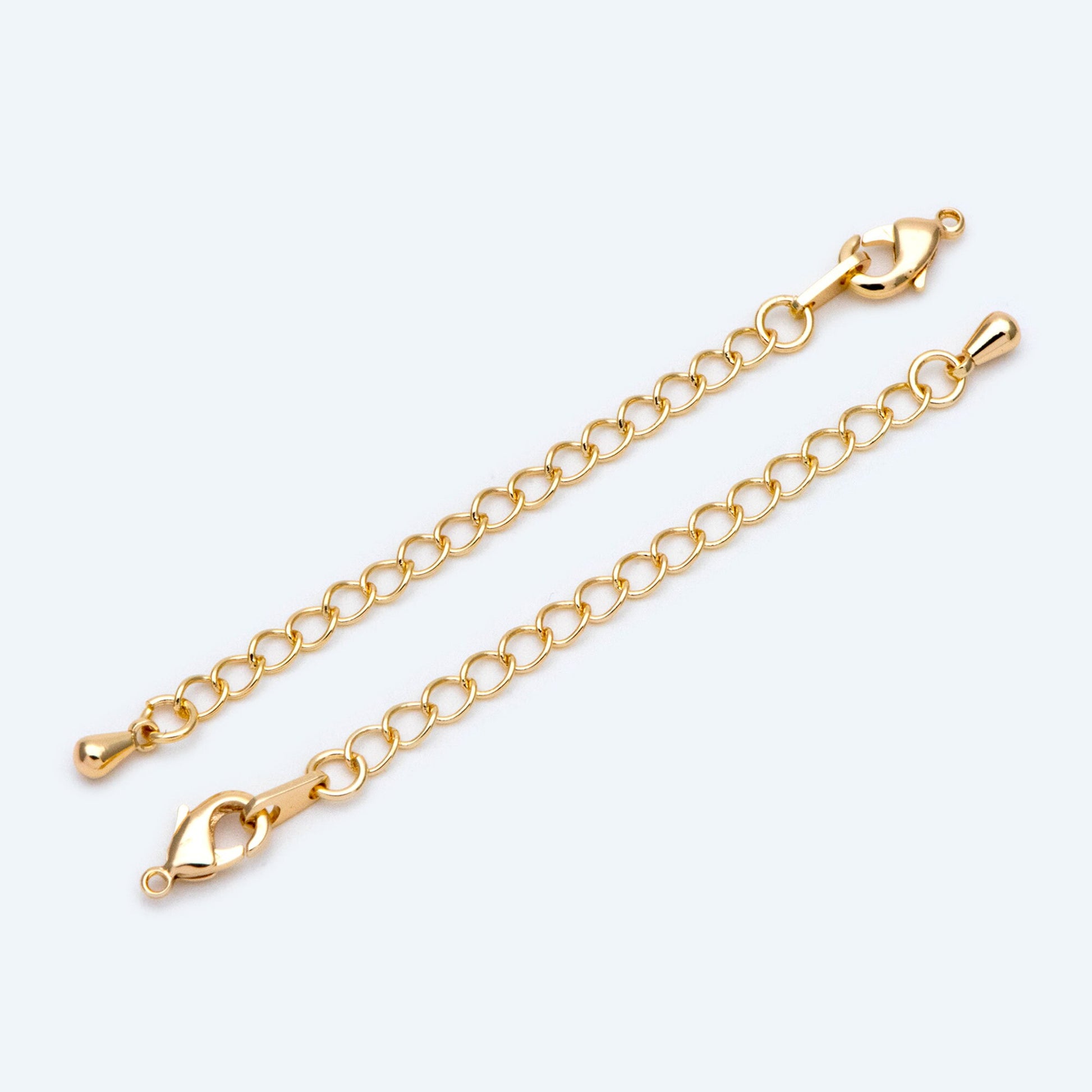 10pcs Lobster Claw Clasps with Extender Chain 72mm, Gold/ Rhodium plated Brass, 3mm Wide Extension Chain (GB-100-E)