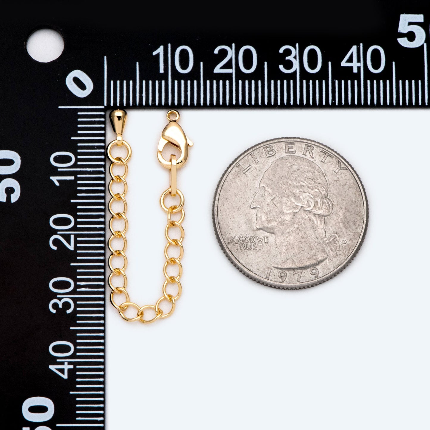 10pcs Lobster Claw Clasps with Extender Chain 72mm, Gold/ Rhodium plated Brass, 3mm Wide Extension Chain (GB-100-E)