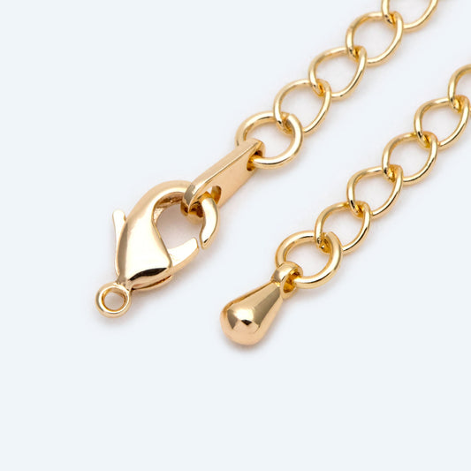 10pcs Lobster Claw Clasps with Extender Chain 72mm, Gold/ Rhodium plated Brass, 3mm Wide Extension Chain (GB-100-E)