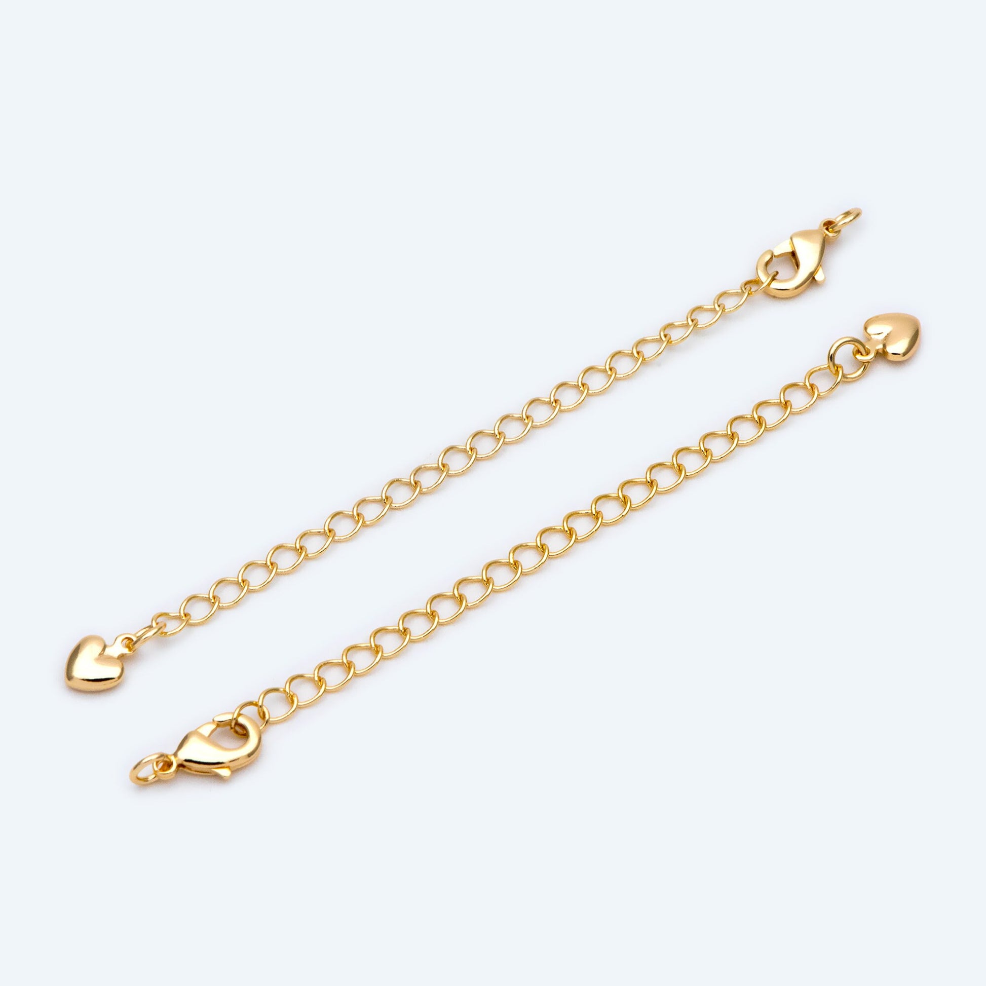 10pcs Lobster Claw Clasps with Extender Chain, Gold/ Rhodium plated Brass, Gold/ Silver tone Extension Chain (GB-100-F)