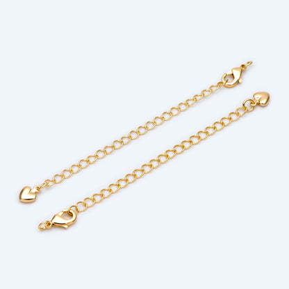 10pcs Lobster Claw Clasps with Extender Chain, Gold/ Rhodium plated Brass, Gold/ Silver tone Extension Chain (GB-100-F)
