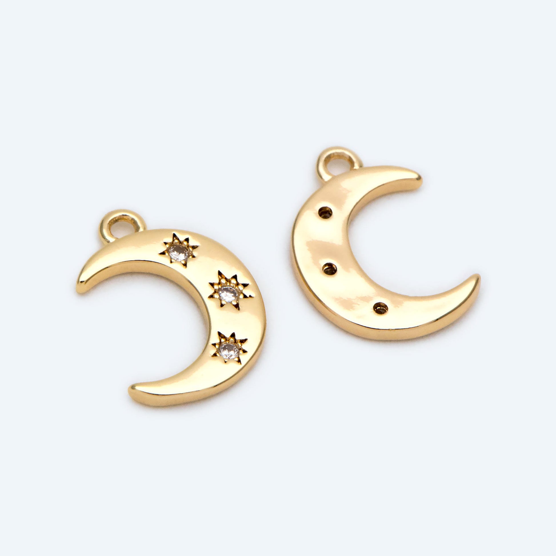 10pcs CZ paved Gold Moon Star Charms 14x10mm, 18K Gold plated Brass Moon Pendants (GB-618-H)